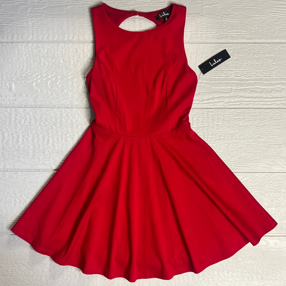 Red [Lulu's] Skater <Girl About Town> NWT Cute Mini Dress + Cut Out Back | Small - Picture 3 of 16